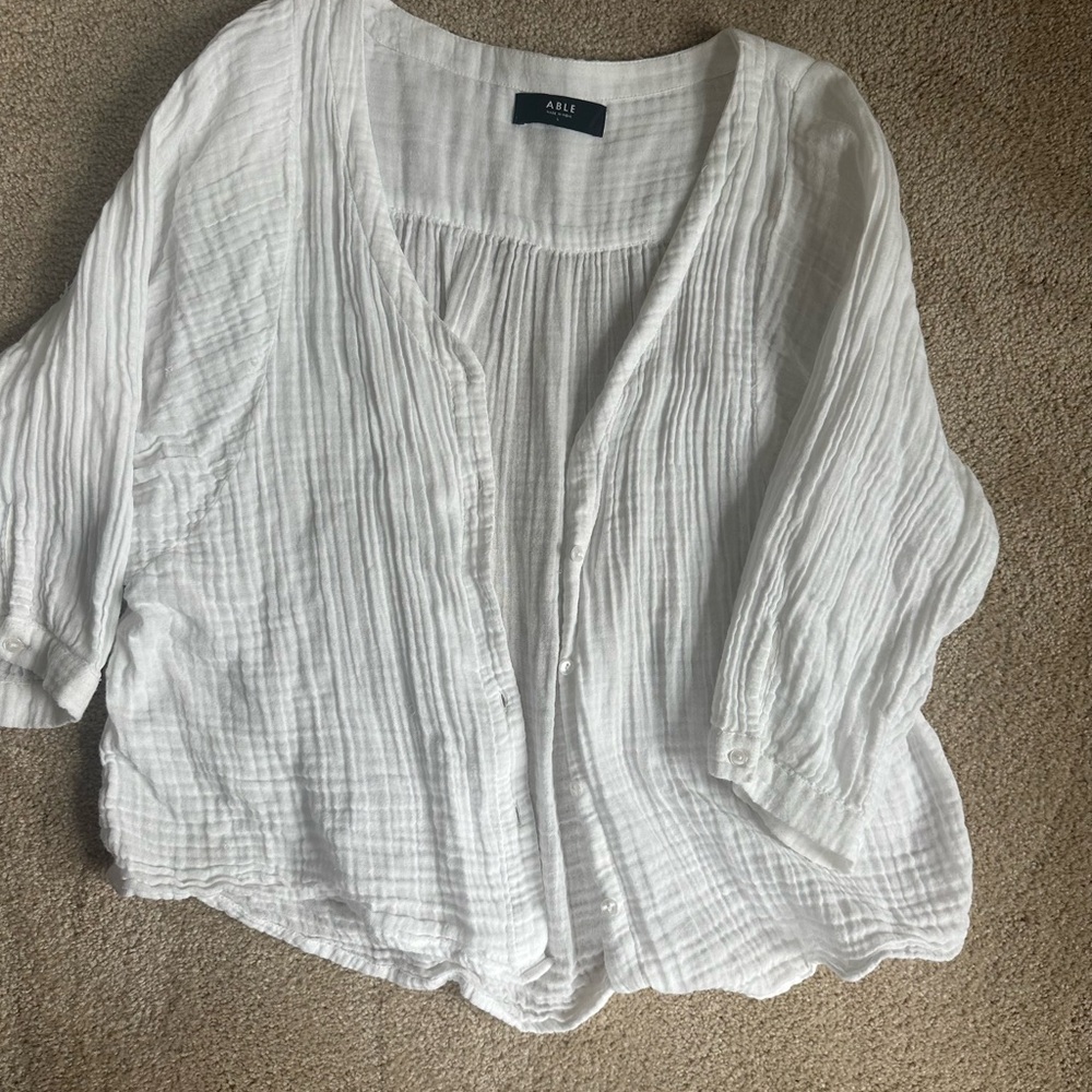 Able White gauze button up top